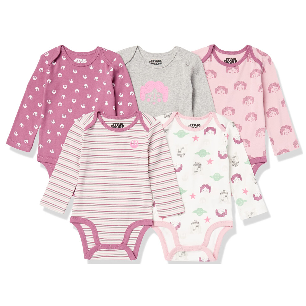Amazon Essentials Disney | Marvel | Star Wars | Princess Baby Girls' Long-Sleeve Bodysuits  Pack of 5  Star Wars Tiny Rebel  Newborn