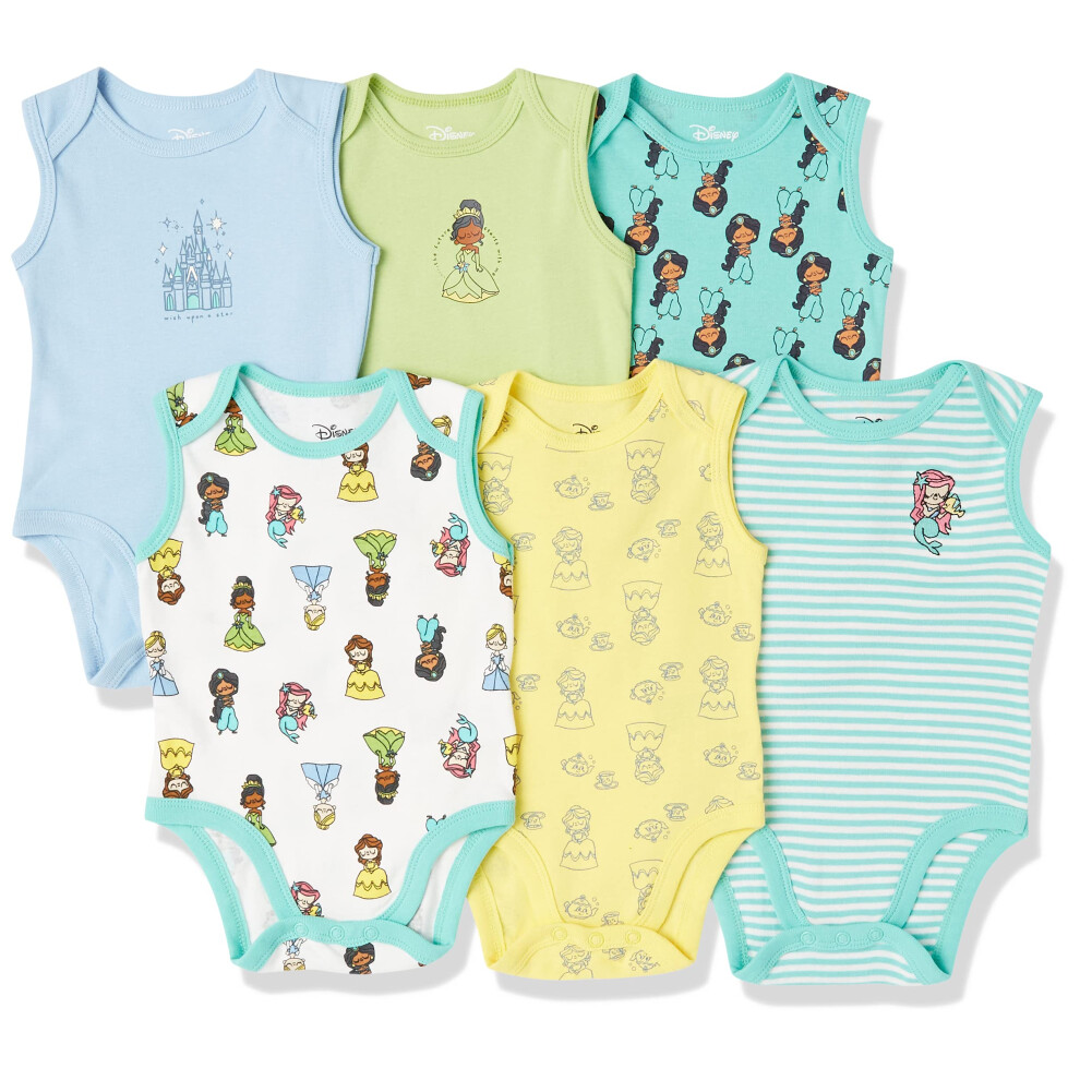 Amazon Essentials Disney | Marvel | Star Wars Baby Girls' Sleeveless Bodysuits  Pack of 6  Princess Wish  Newborn