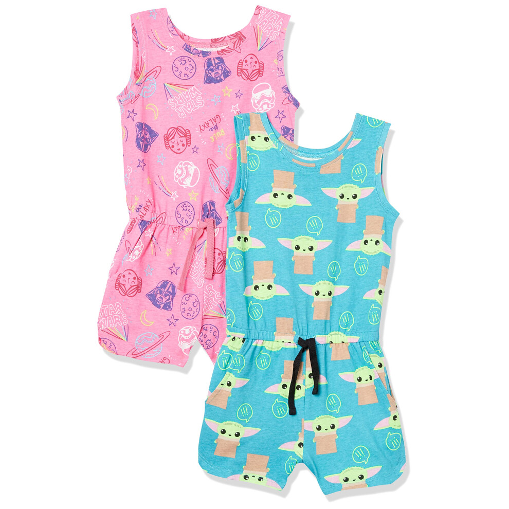 Amazon Essentials Disney Marvel Frozen Princess girls Knit Sleeveless Rompers (Previously Spotted Zebra)  Pack of 2  Neon  Star Wars child  X-Large