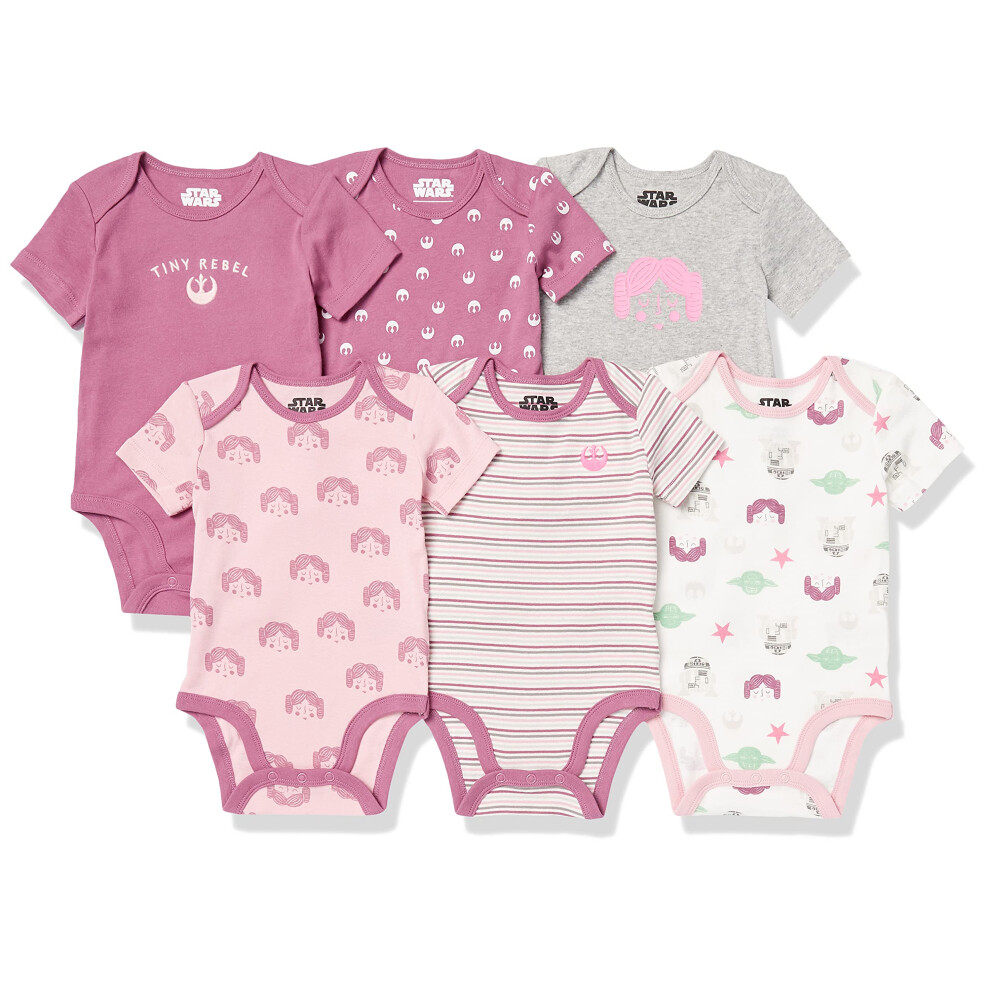Amazon Essentials Disney | Star Wars | Princess Baby Girls' Short-Sleeve Bodysuits  Pack of 6  Star Wars Tiny Rebel  24 Months