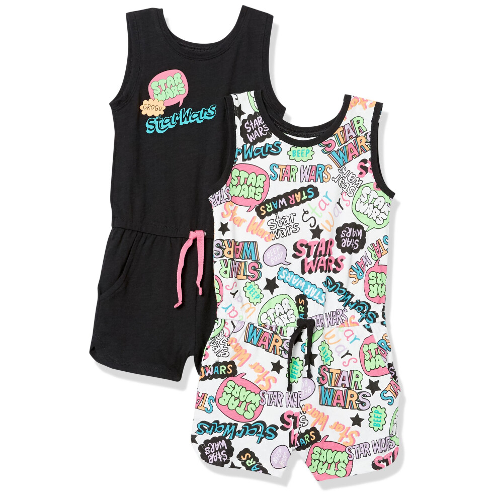 Amazon Essentials Disney Marvel Frozen Princess girls Knit Sleeveless Rompers (Previously Spotted Zebra)  Pack of 2  Neon  Star WarsDoodles  X-Large