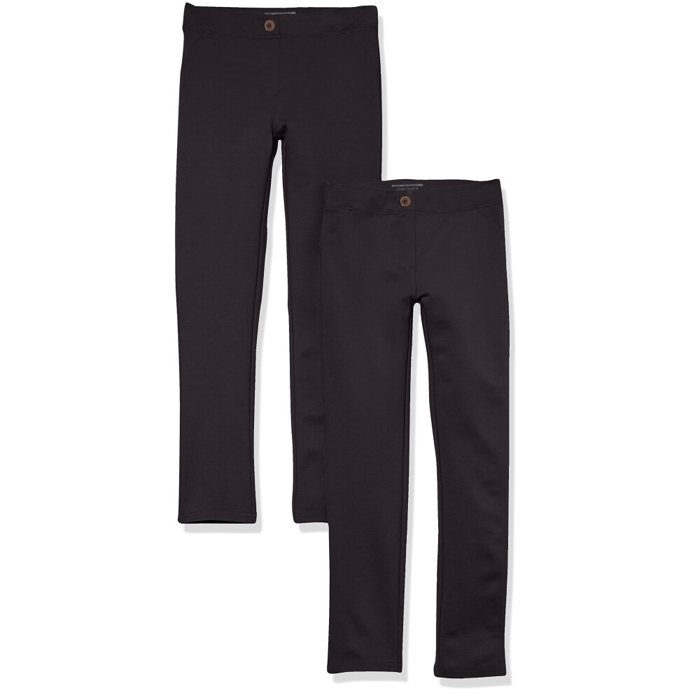Lot de 2 pantalons en tricot ponte slim pour fille Amazon Essentials, noir, taille S