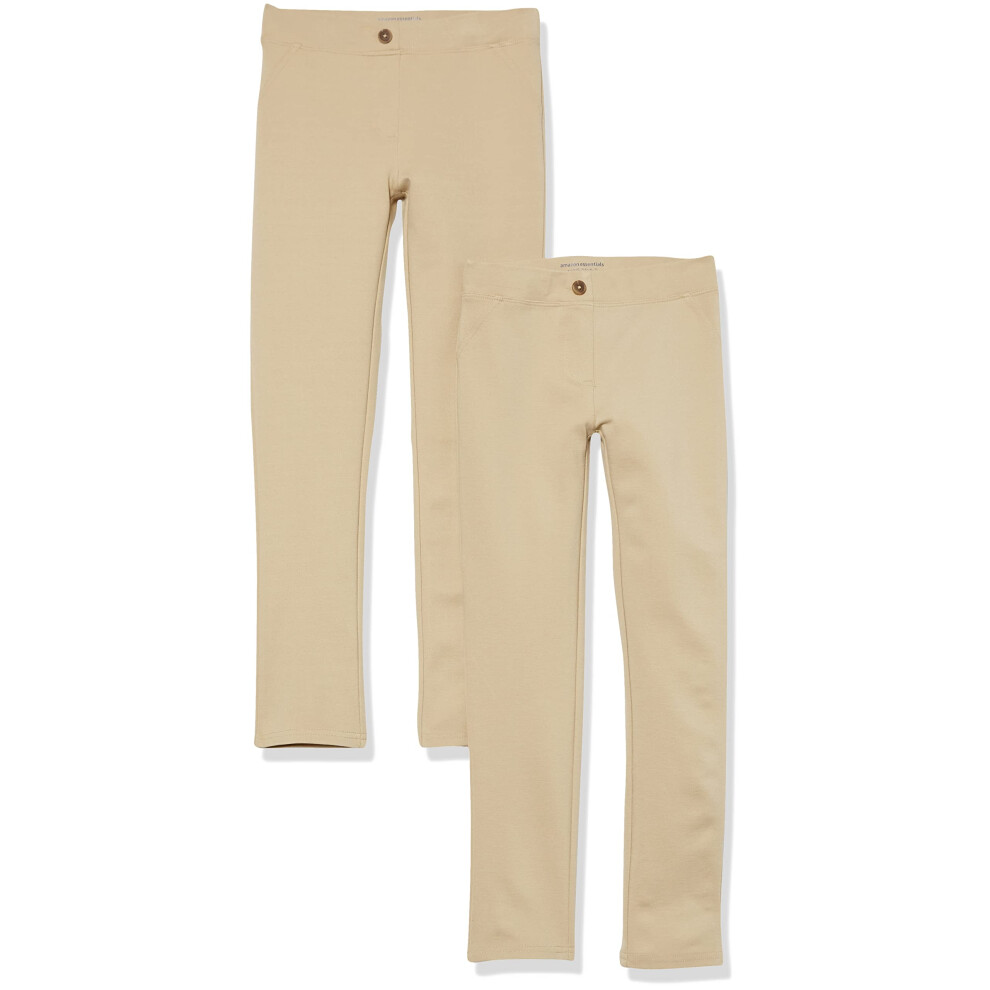 Amazon Essentials Toddler girls Uniform Slim Fit Ponte-Knit Pant  Pack of 2  Khaki Brown  2T