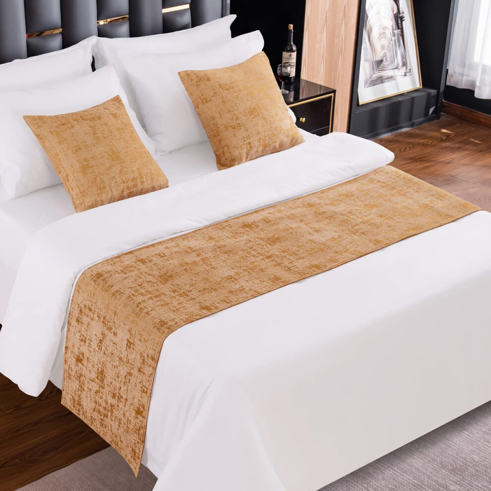 AMBERIS Bed Runner Gold  Chenille Soft No Fading Modern Bed Scarf-image-OPC-PGBVVCN-NEW