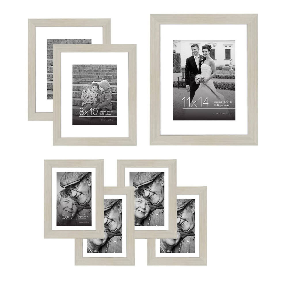 Americanflat Set Cornici Foto Da Parete, 7 Pezzi, Effetto Legno Chiaro - Una Cornice Da 28X36 Cm, Due Da 20X25 Cm E Quattro Cornici 13X18 Cm - Composizione Portafoto Da Parete Con Vetro Infrangibile-image