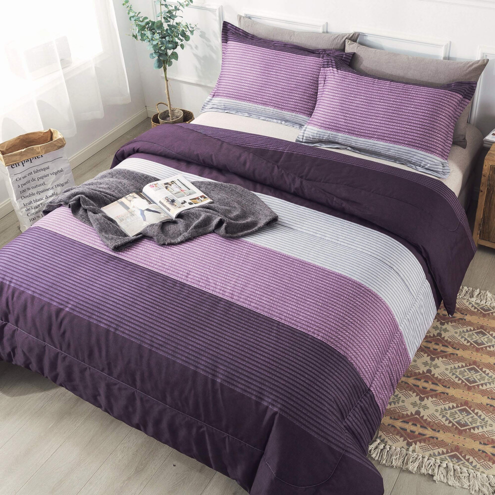Parure de lit     rayures Andency pour lit double (167 x 228 cm), 2 pi   ces, motif patchwork violet et gris, en microfibre douce, alternative au duv