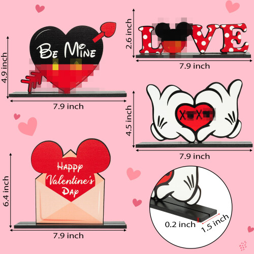 Andi Cppss 4PCS Mouse Amor Coração Centro de Mesa Madeira, Decoração de Mesa Signo Amor 1