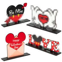 Andi Cppss 4PCS Mouse Amor Coração Centro de Mesa Madeira, Decoração de Mesa Signo Amor