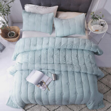 Conjunto de Colcha Queen ANNA.Z HOME - Leve e Respirável, Ultra-Macio, Bordado Geométrico Azul Claro