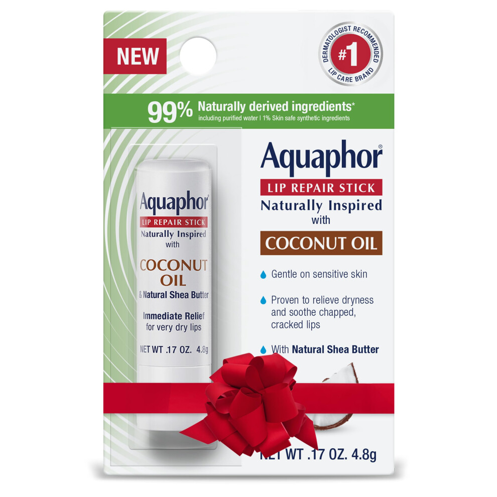 Aquaphor Naturally Inspired Lip Repair Stick with Coconut Oil and Shea Butter  Hydrating Lip Balm Stick Immediately Relieves Dryness and Soothes Chapp