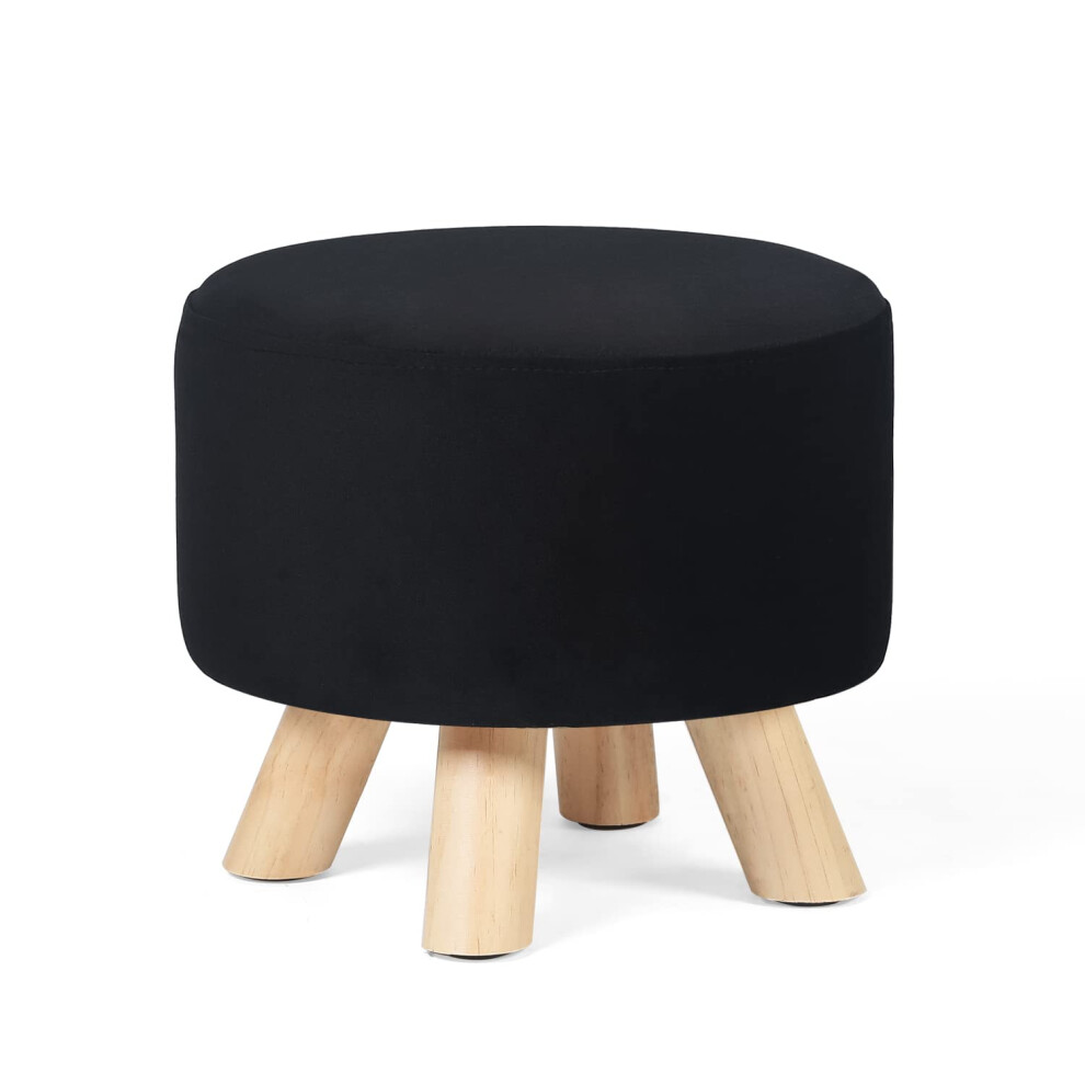Petit repose-pieds rond Asense, si   ge rembourr    en tissu, repose-pieds ottoman avec pieds en bois antid   rapants (tissu noir)