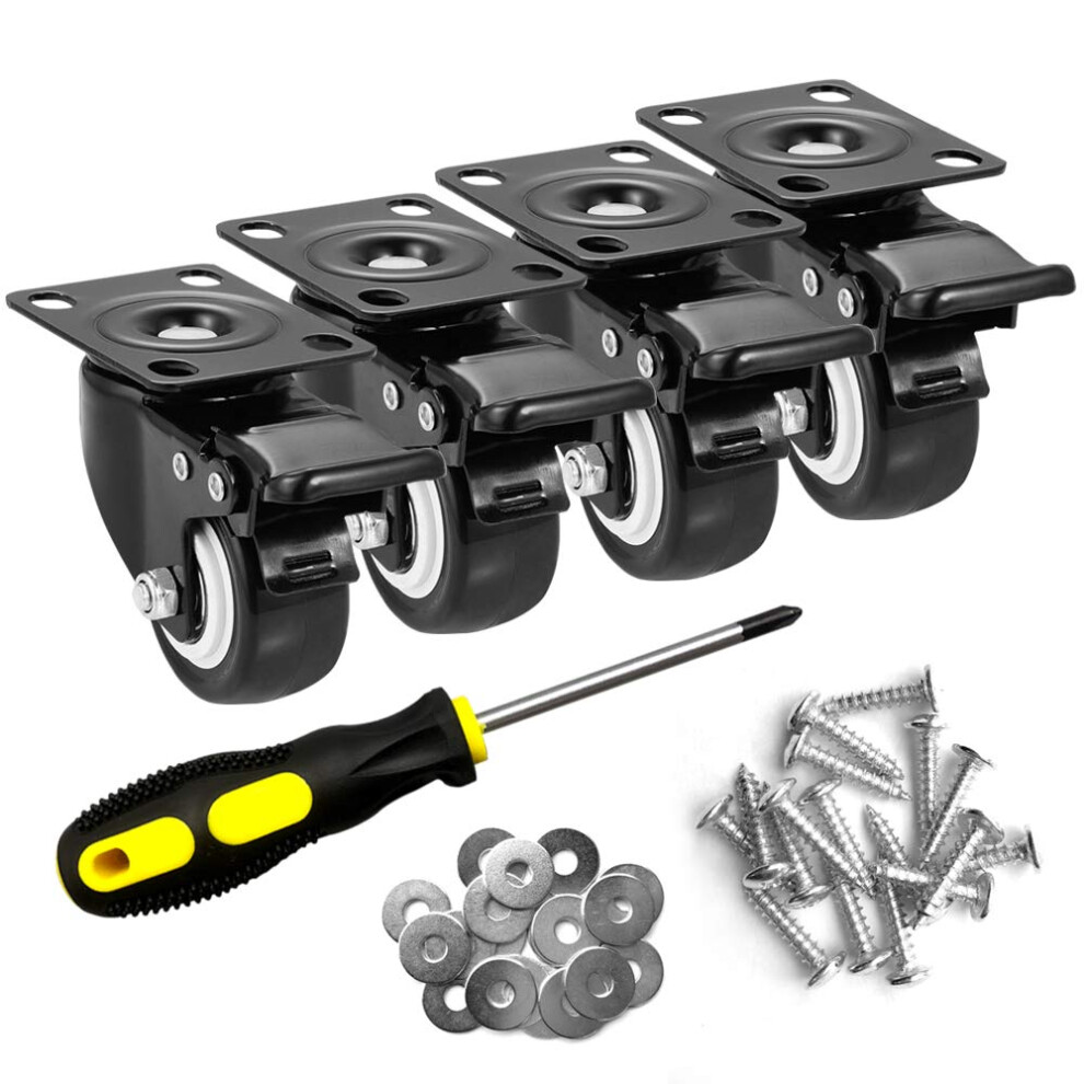 Ashgoob 2"""" Caster Wheels Set Of 4 Heavy Duty Casters With Brake No Noise Locking Polyurethane (Pu) Wheels Swivel Plate Castors Pack 4 755641589390