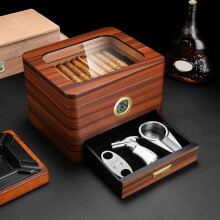 Eggplant Dragon (cigarloong) Cigar Box Layered Large Capacity Viewing Window Mellow Cedar Wood Smoking Set Three Pieces
