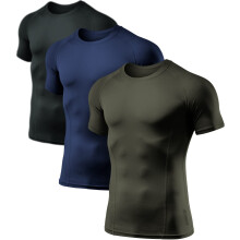 ATHLIO Heren coole droge compressieshirts met korte mouwen Sportbasislaag T-shirts Tops Atletisch trainingshirt 3pack Tops ZwartNavyHunter groen X-La