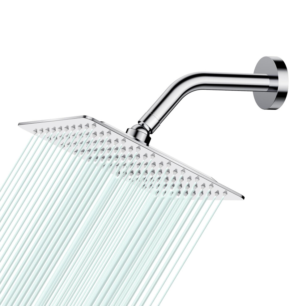 Auleend Square Shower Head High Flow Stainless Steel Square Rainfall Shower Head High Pressure Design Even At Low Water Flow (A02 Chrome 8 Inch) 764725613326