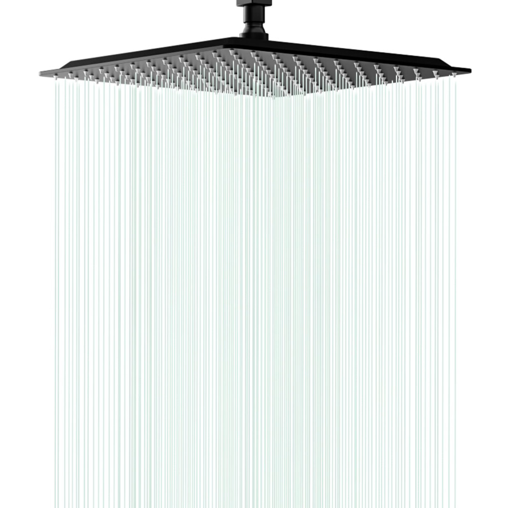 Auleend Square Shower Head High Flow Stainless Steel Square Rainfall Shower Head High Pressure Design Even At Low Water Flow (A03 Matte Black 12 In 764479214749