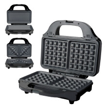 Quest 3-in-1 Waffle Maker, Sandwich Toaster & Panini Press / Easily Changeable Non-Stick Plates / Auto Temperature Control / 900W