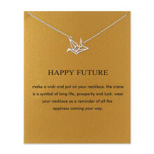 Baydurcan papieren kraanvogels ketting, papieren kraanvogels hanger, ketting met berichtkaart, cadeaubon (zilveren papieren kraanvogels)