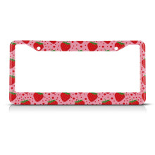 Beaux mignon motif de fraise fruit rose plaque d'immatriculation du support de plaque d'immatriculation Polka Polka Red Frame Licture plaque de c