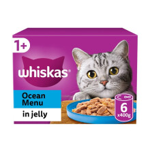 Whiskas 1+ Ocean Menu Adult Wet Cat Food in Jelly - ( 6 Pack Tin ) × 4