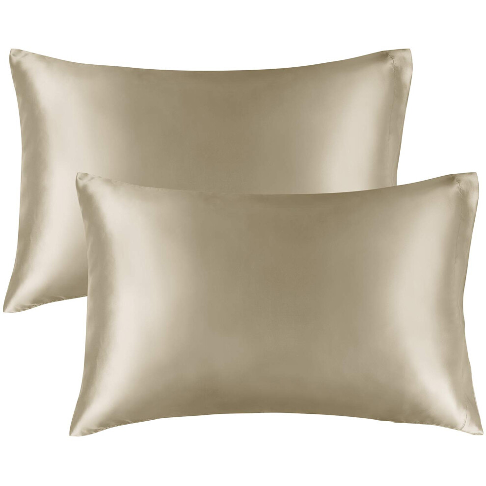 Taie d'oreiller en satin BEDELITE pour cheveux et peau, lot de 2 taies d'oreiller King Size, ultra douces et soyeuses, couleur taupe, avec fermet