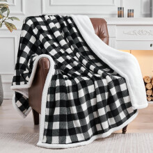 BEDELITE Sherpa Fleece Blanket - Black and White Buffalo Plaid Christmas Blanket Super Soft Cozy Warm Thick Winter Throw Blankets for Couch and Bed