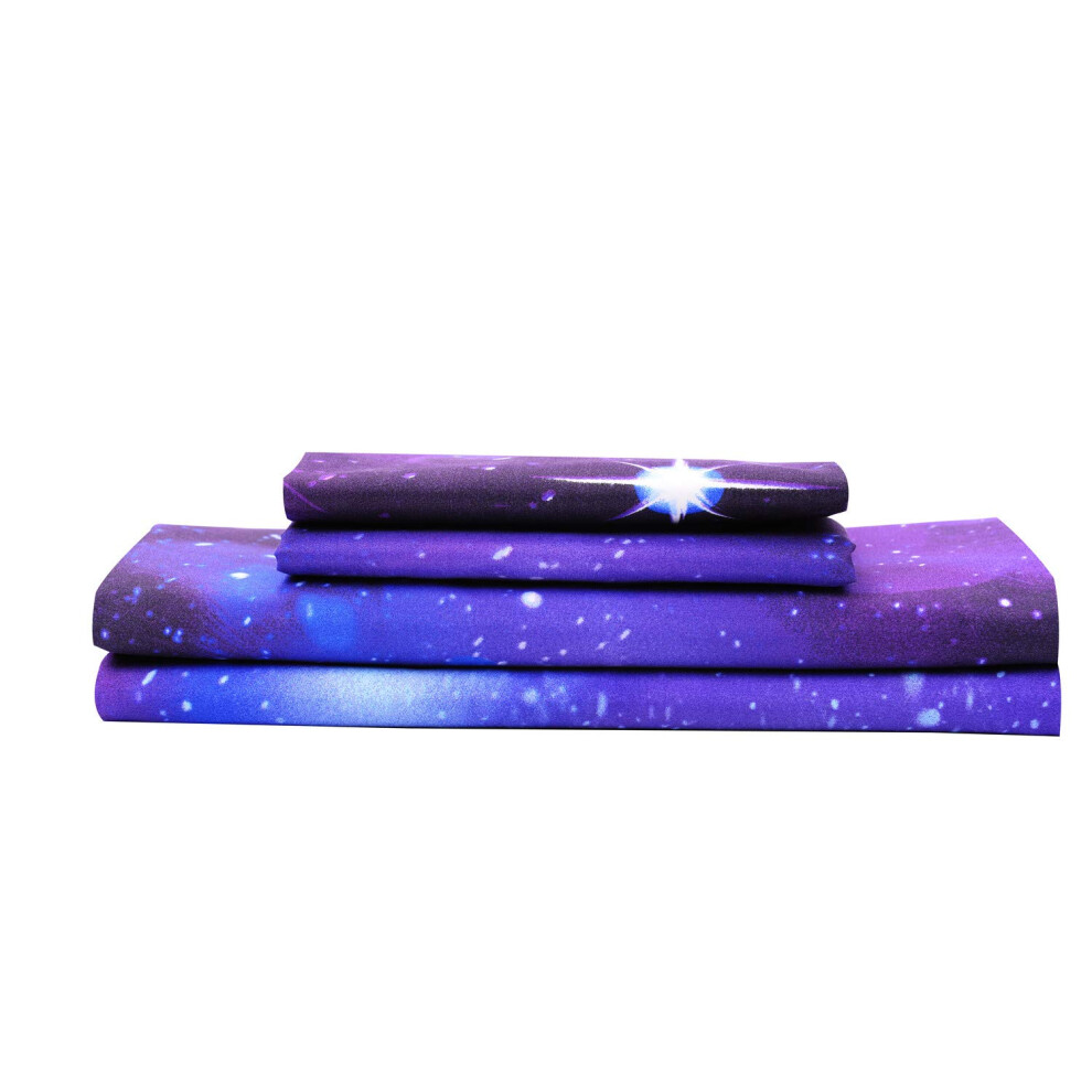 Parure de lit Galaxy Sheets de Bedlifes, draps plats et draps-housses     th   me Galaxy, 4 pi   ces, avec 2 taies d'oreiller (King size violet)