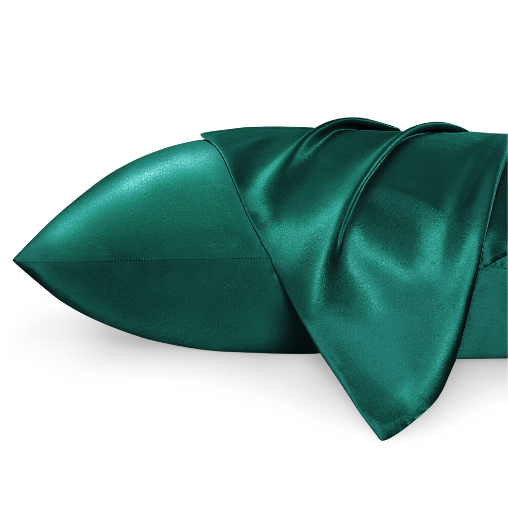 Taie d'oreiller en satin Bedsure pour cheveux et peau Queen - Taie d'oreiller soyeuse vert fonc    50 x 76 cm - Lot de 2 taies d'oreiller en satin