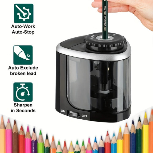 (Black) Electric Sharpener Desktop Automatic Pencil Sharpener Suitable To Pencils (6-8mm)