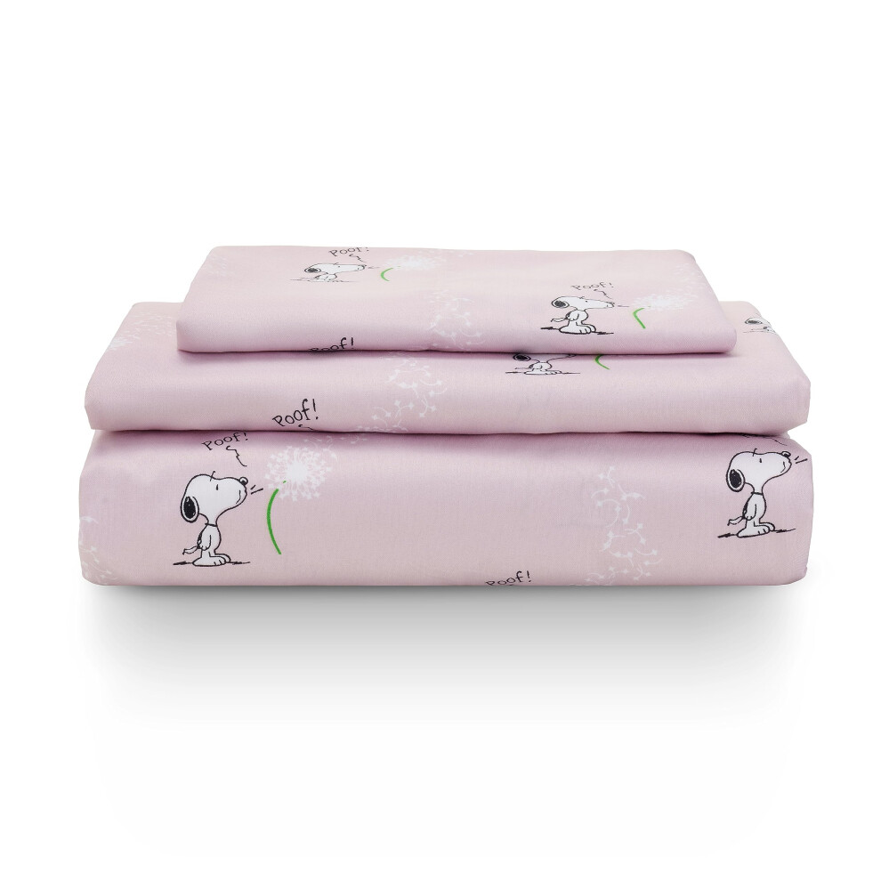 Parure de lit Berkshire Blanket Peanuts pour enfant, taille double (3 pi   ces), motif Snoopy Make A Wish, motif rose printanier, imprim    Snoopy, e