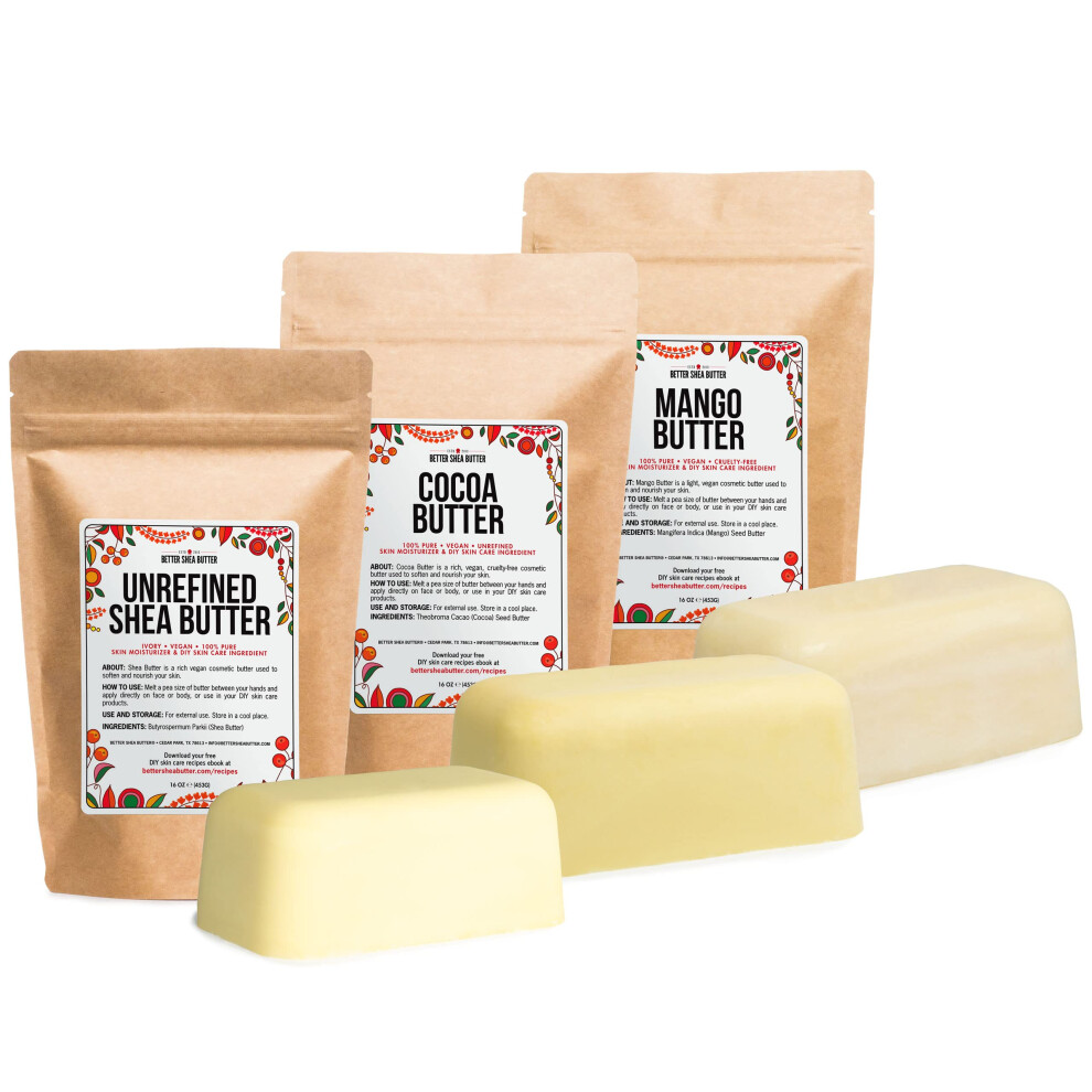 Better Shea Butter Set Of Raw Shea Butter Raw Mango Butter Unrefined Cocoa Butter For Soap Making And Diy Body Butters Lip Balms Body Lotions - Ea
