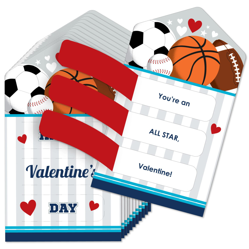 Big Dot Of Happiness Go Fight Win - Sport - All-Star-Kaarten Voor Kinderen - Happy Valentines Day-Treklipjes - Set Van 12-image