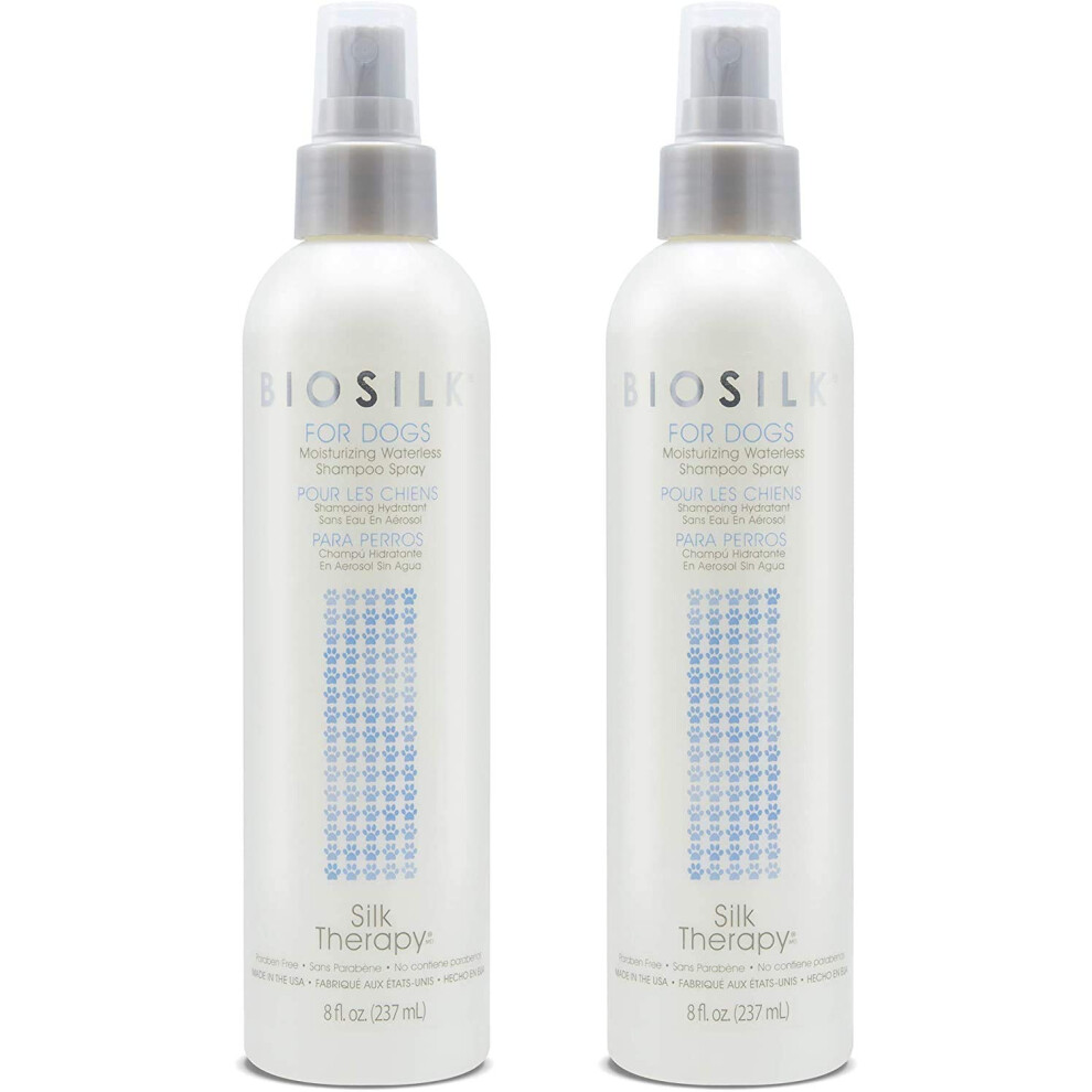 BioSilk for Dogs Silk Therapy Deep Moisture Waterless Shampoo Spray  2 Pack  Waterless Dog Shampoo Spray for All Dogs and Puppies  8 Fl Ounces  Pack o