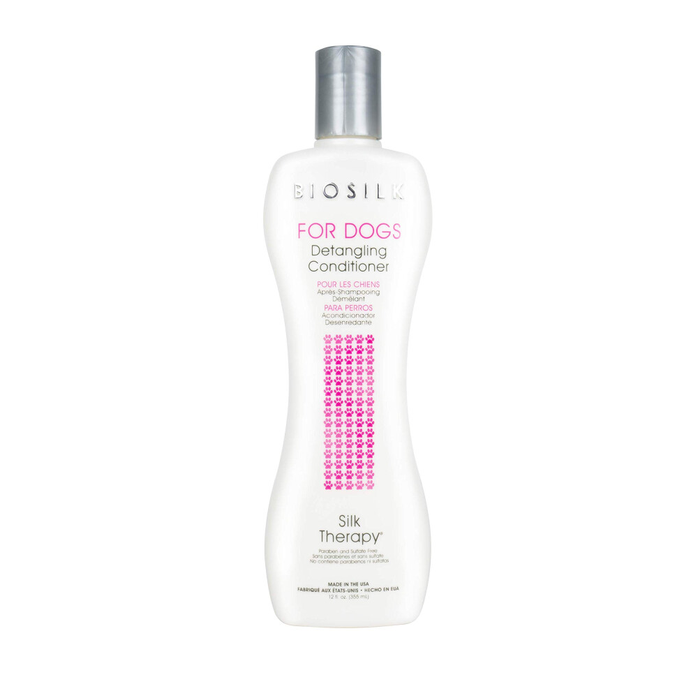 BioSilk for Dogs Silk Therapy Detangling Conditioner | Sulfate and Paraben Free Matted Hair Dog Detangler Conditioner for All Adult Dogs  12 Fl Oz Mad