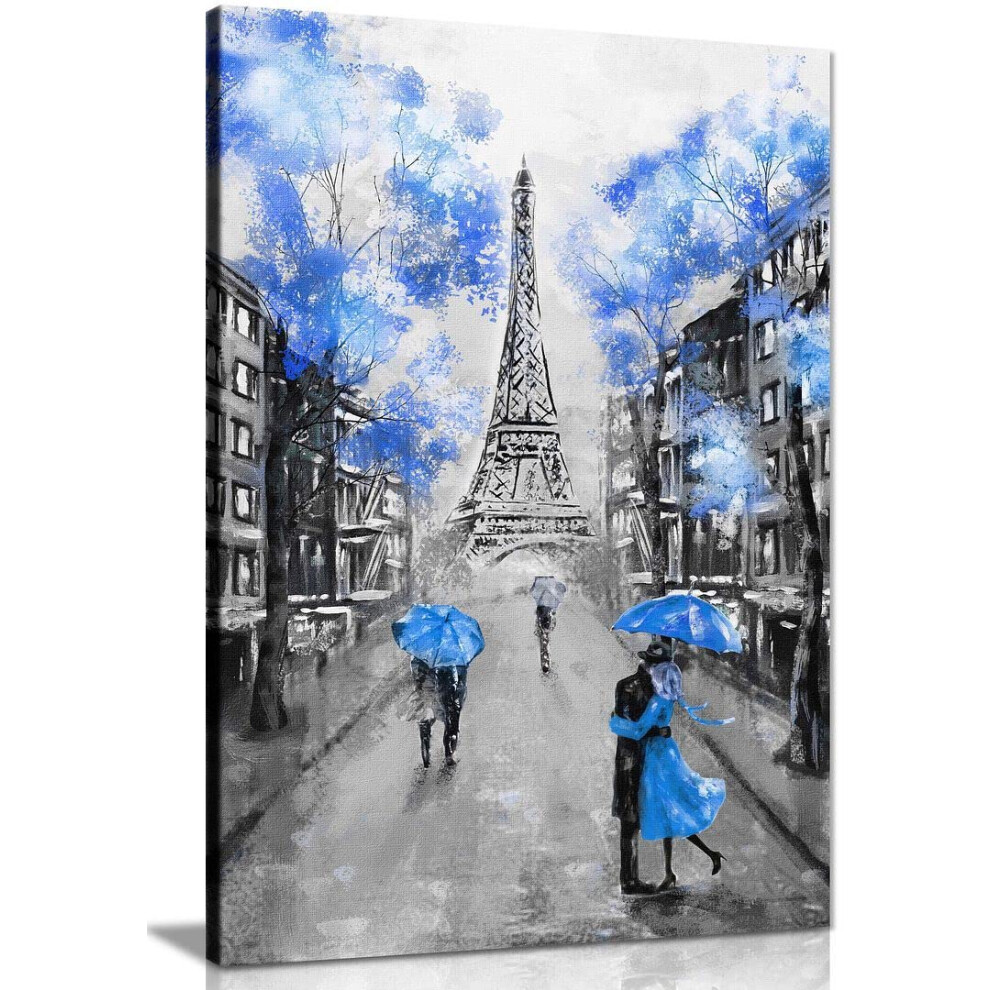 Tableau noir et blanc bleu de Paris, toile murale, d   coration d'int   rieur, 46 x 31 cm (18 x 12 pouces)