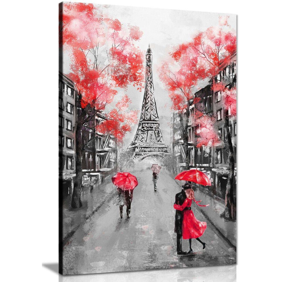 Tableau noir et blanc rouge de Paris sur toile, d   coration murale, 61 x 41 cm (24 x 16 pouces)