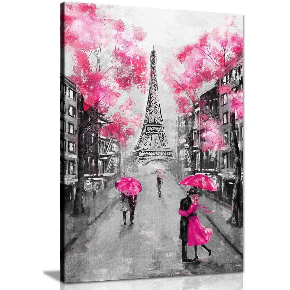 Tableau mural Paris noir et blanc rose, d   coration d'int   rieur, 76 x 51 cm (30 x 20 pouces)