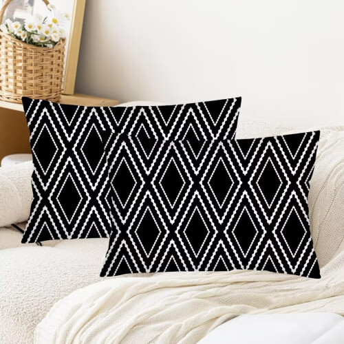 Capa de Almofada Preta e Branca Queen Tamanho Conjunto de 2 Capa de Almofada Lumbar Boho Aztec 1