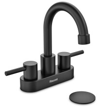 Zwarte badkamerkraan 3-gats badkamerkranen voor wastafel 3-gats wastafelkraan 4 inch 2 handgreep middenset loodvrij met koperen pop-up afvoer (mat zw