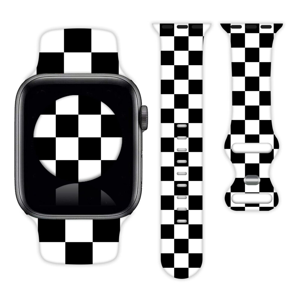 Black White Checkered Watch Band Compatible With Apple Watch 38Mm 40Mm 41Mm 42Mm 44Mm 45Mm For Women Men Gifts Sport Silicone Wristbands Strap For Iwa White,Black 8387261059100