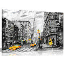 Sort Hvid Gul New York City Oliemaleri L?rred V?gkunst Billede Print (30x20in)