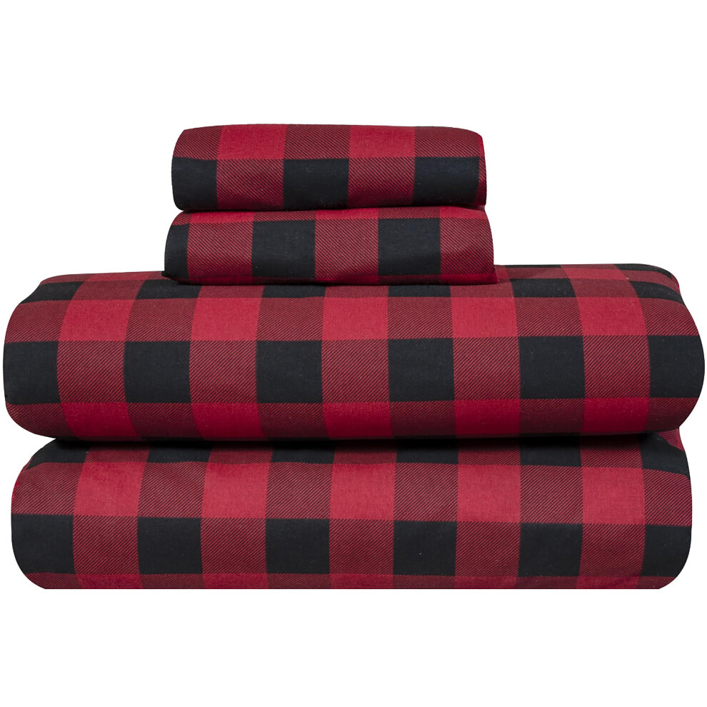 Parure de lit 4 pi   ces Bliss Casa en flanelle 100 % coton, king size,     poches profondes, chaude et respirante. Drap plat, drap-housse et taies d
