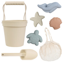 BLUE GINKGO Jouets de Plage en Silicone - Set de Plage Pratique pour Bébé | Seau, Pelle, 4 Moules à Sable, Sac | Jouets de Sable pour Enfants - 7pc