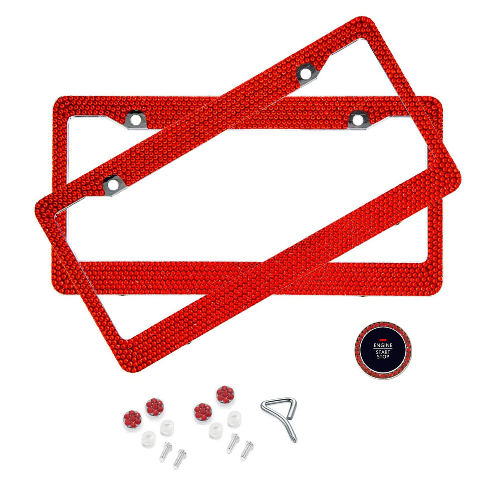 Blvd-Lpf Obey Your Luxury Crystal Rhinestone License Plate Frame - [Pack Of 2] Rust Free Abs Chrome Number Plate Frame W/Crystal Screw Caps | Aut Red 643131970806