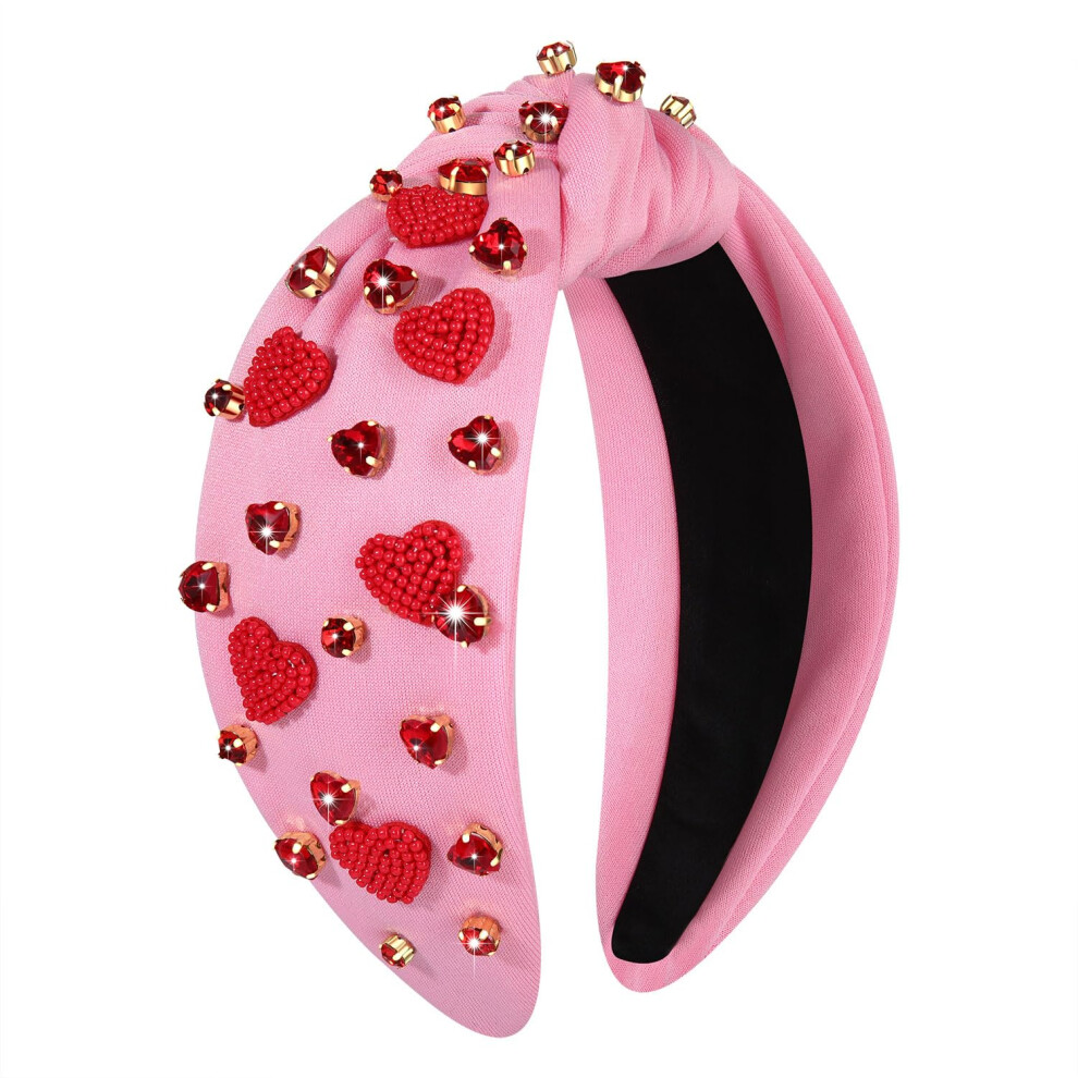 Cerchietto Per San Valentino Boderier, Cerchietto Con Cuore Rosso E Rosa, Cerchietto Con Cristalli Gioiello, Accessorio Per Capelli Per La Festa-image