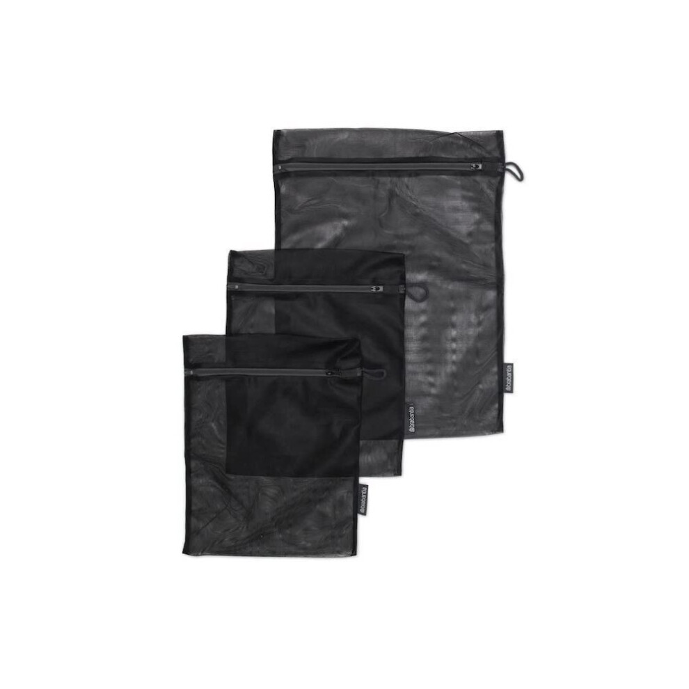 Brabantia 3-Pack Mesh Zip Up Laundry Bags (Black) for Washing Machine Delicates  Face Masks  Socks  Bras (1 x Medium  2 x Small) Organizer  Travel Bag