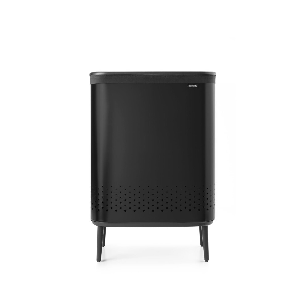 Brabantia Bo Laundry Hamper Hi (Matt Black) 2 Compartment Removable Laundry Bag 2 X 12 Gal Ventilated Stylish Dirty Clothes Holder Flat Back Off-Th