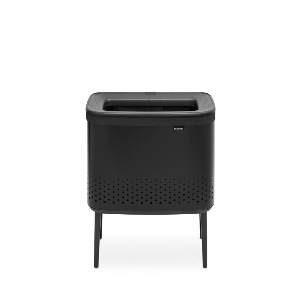 Brabantia Bo Laundry Hamper (Matt Black) Removable Laundry Bag 16 Gal Ventilated Stylish Discreet Dirty Clothes Holder Flat Back Anti-Rust Material