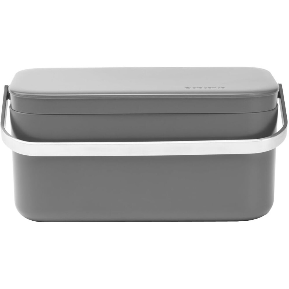 Brabantia Food Waste Caddy (0.48 Gal/Dark Gray) Kitchen Leftovers Can with Stay-Open Lid & Stainless Steel Handle for Composting