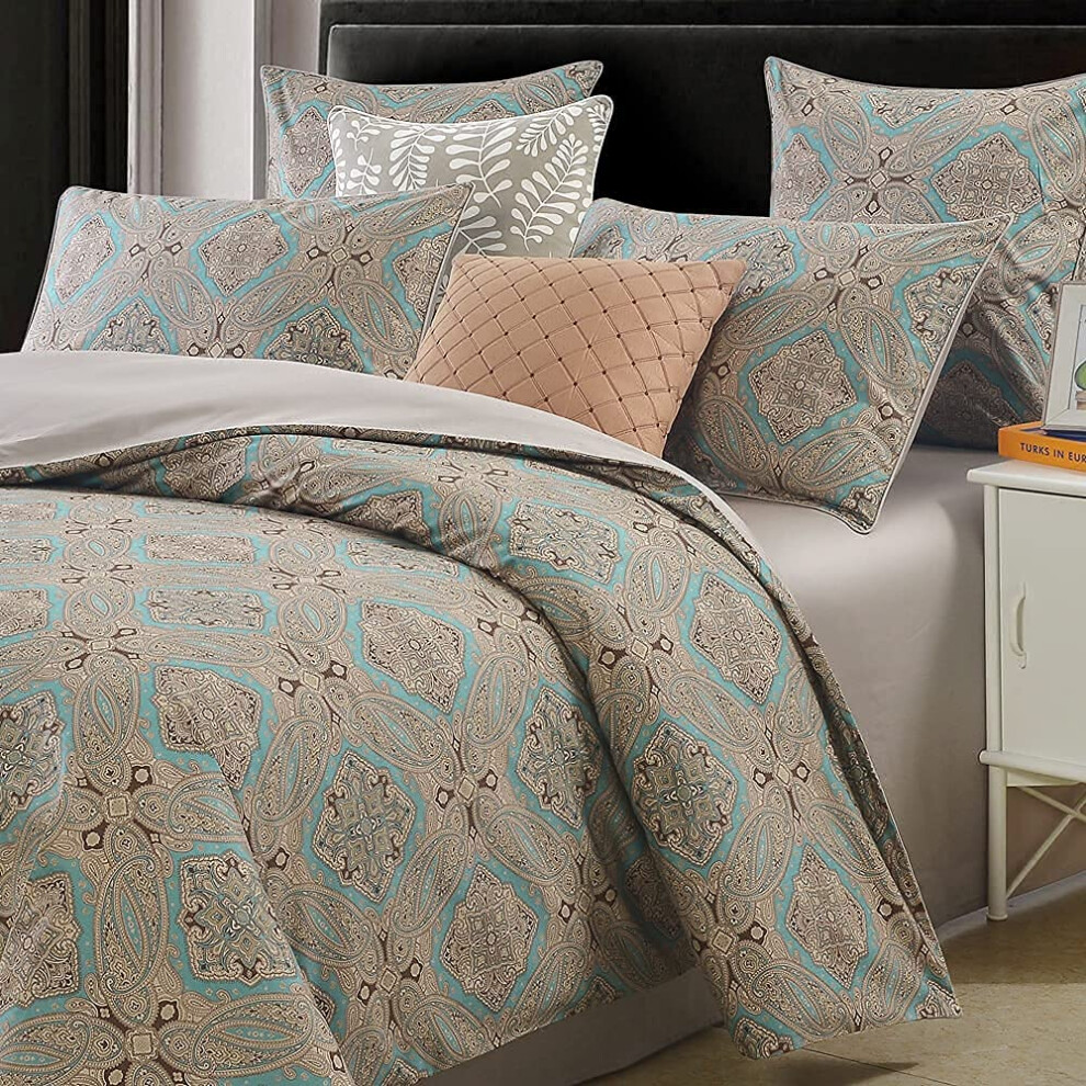 Parure de lit 3 pièces Brandream Boho Paisley avec housse de couette et taies d'oreiller de luxe, motif médaillon damassé bohème, satin de coton